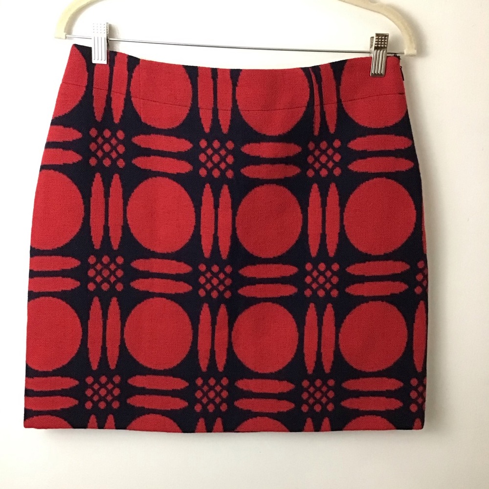 Bolden Red Navy Geometric Pattern Wool Skirt 8